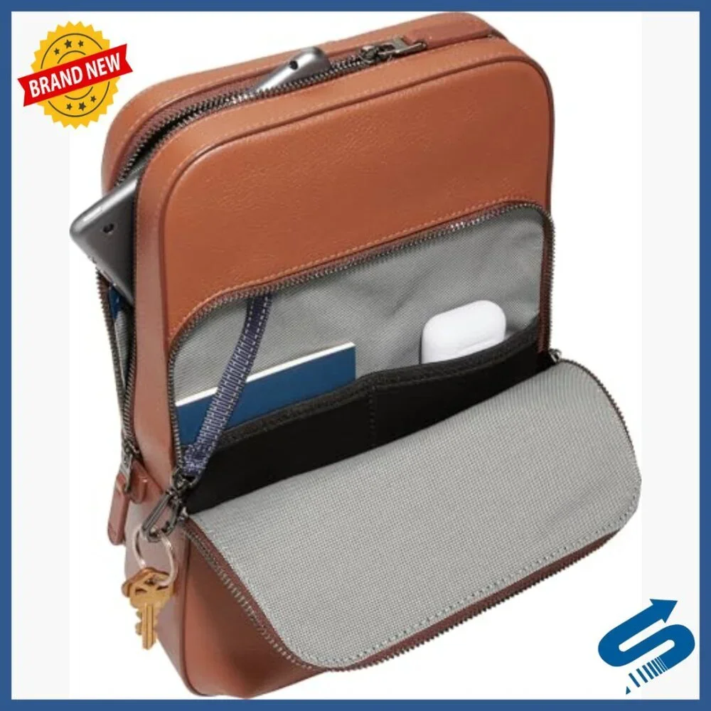 Leather Sling Bag with Tablet Pocket, Adjustable Strap, Daypack